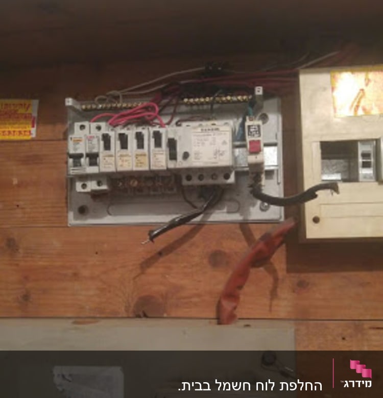 לוח חשמל עם מפסקים וחוטים חשמליים